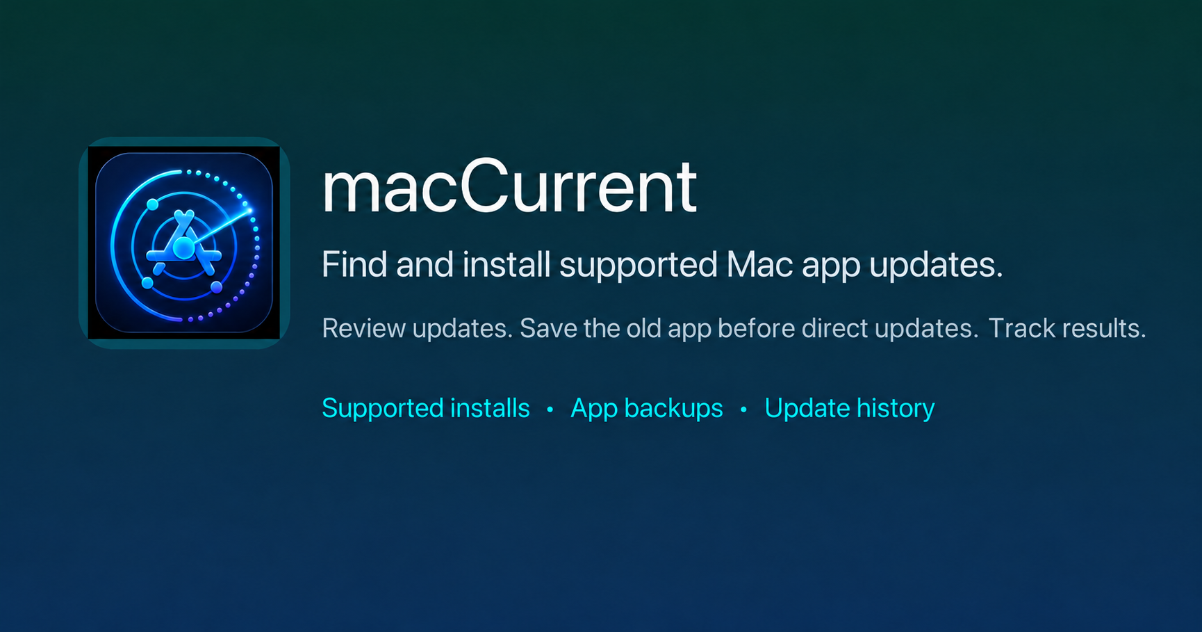 macCurrent app icon and product summary
